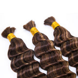 Mix Color #4/#27/#30 Bulk Hair Human Hair Extension For Boho Knotless Braiding Deep Wave