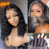 NEW Glueless Air Cap Skin Melt Swiss Lace Preplucked Human Hair Closure Wigs Curly Bob