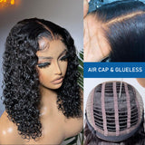 NEW Glueless Air Cap Skin Melt Swiss Lace Preplucked Human Hair Closure Wigs Curly Bob