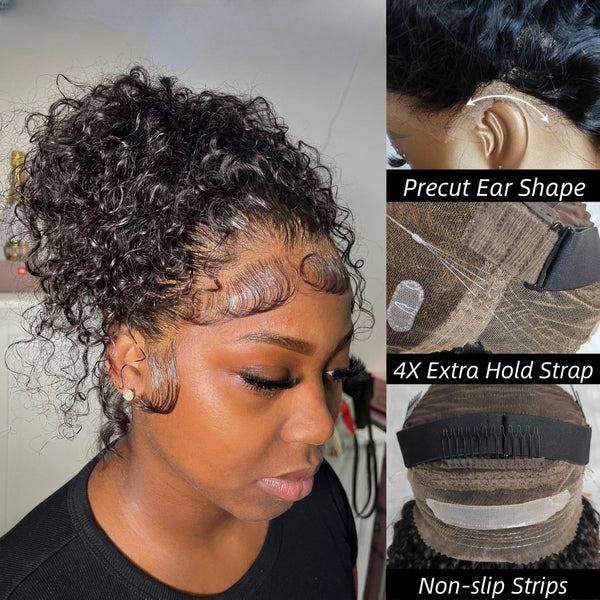 Invisible Strap 360 Skin Melt Lace Wig 2.0 Precut Lace Knot-Free Human Hair Frontal Wig Curly