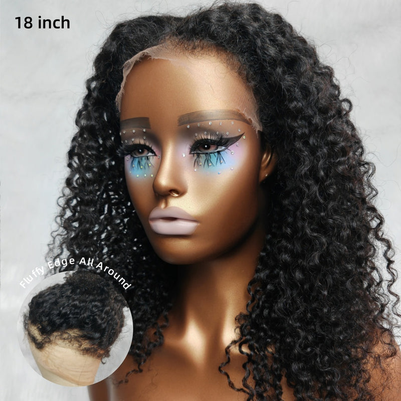 Skin Melt 360 Lace Knot-free Fluffy Edge Invisible Strap Human Hair Frontal Wig | Burmese Kinky Curly