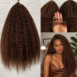Soft Feather Crochet Braid Brown Kinky Straight Human Hair Extensions