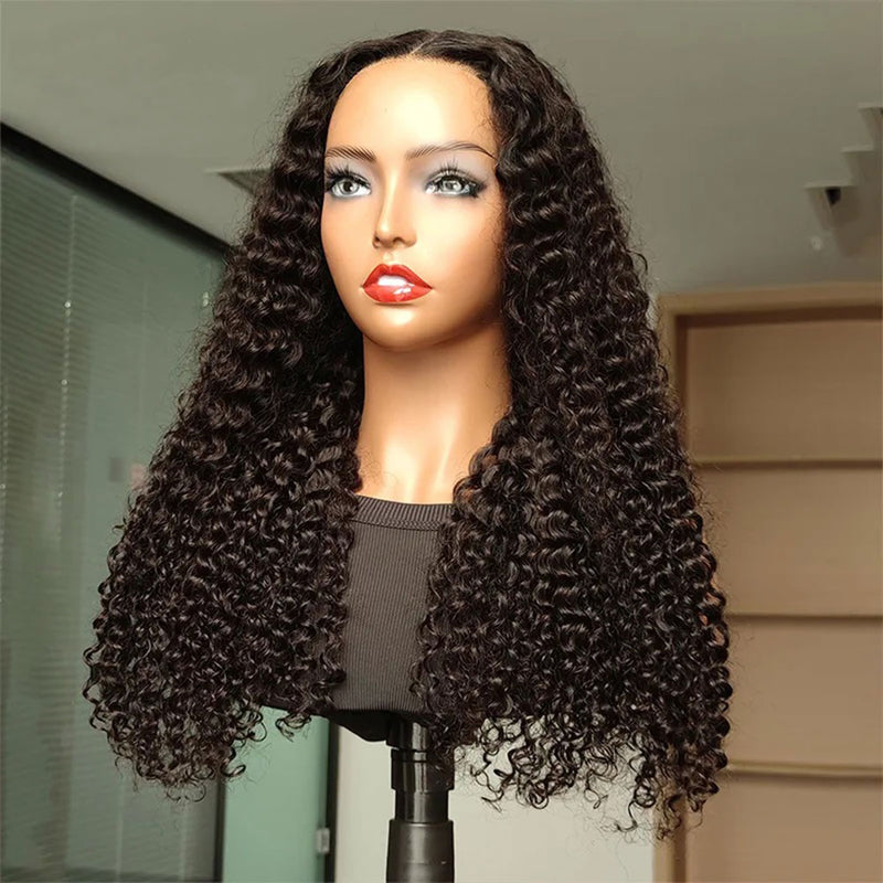 Pre-Cut Lace Glueless 6x4 Skin Melt Swiss Lace Preplucked Human Hair Wear Go Wigs Deep Curly