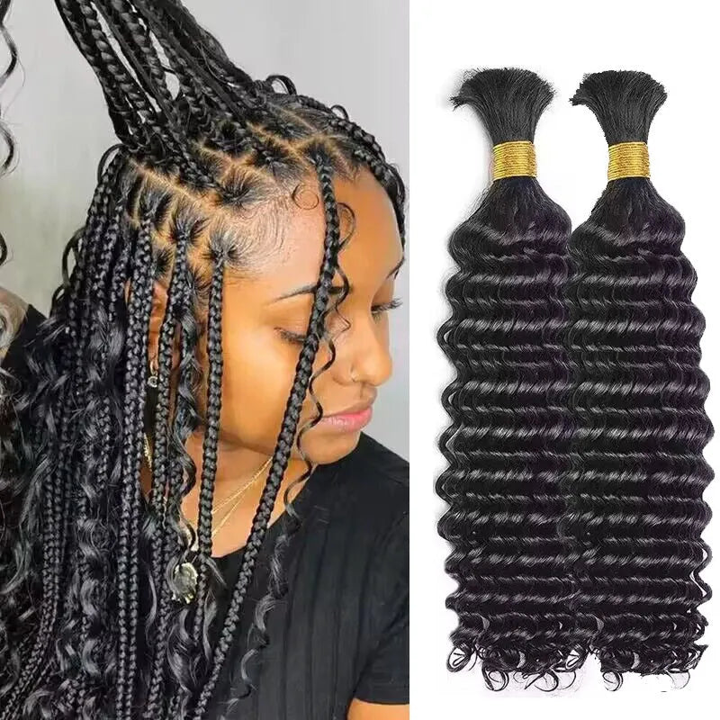 Deep Wave Bulk Hair Human Hair Extension For Boho Knotless Braiding