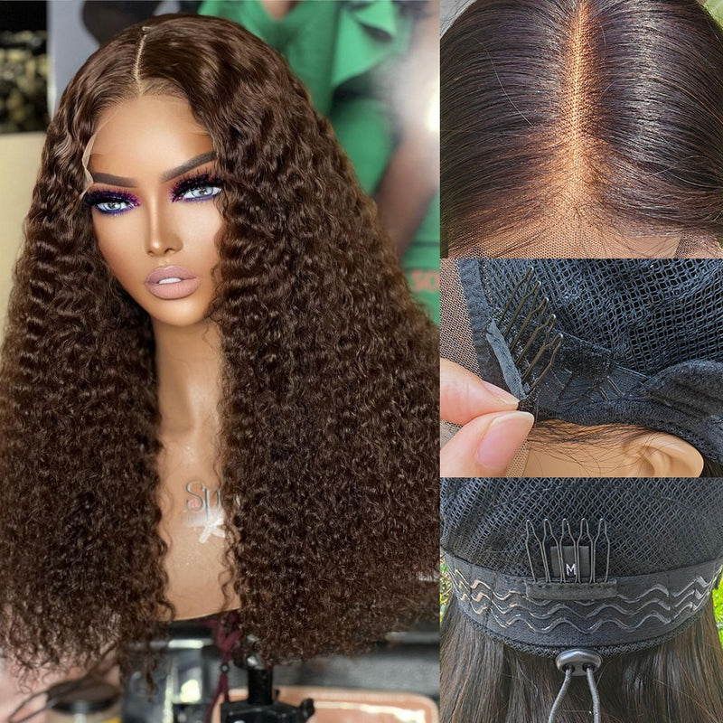 Upgraded Drawstring Dome Cap 3D Fitted Pre-Cut HD Lace Closure Wig Brown Curly Wig