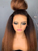 13x4/13x6 Ombre Brown Pre-Plucked Human Hair Lace Frontal Wig Kinky Straight