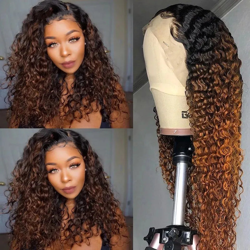 4X4/13x4 Transparent Lace Wig 250% Ombre Water Wave Human Hair Wig
