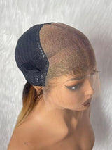 {LAST-PIECE-CLEARANCE} 9x6 Ombre Blonde Fitted Skin Melt Lace Straight Bob Drawstring Human Hair Wig