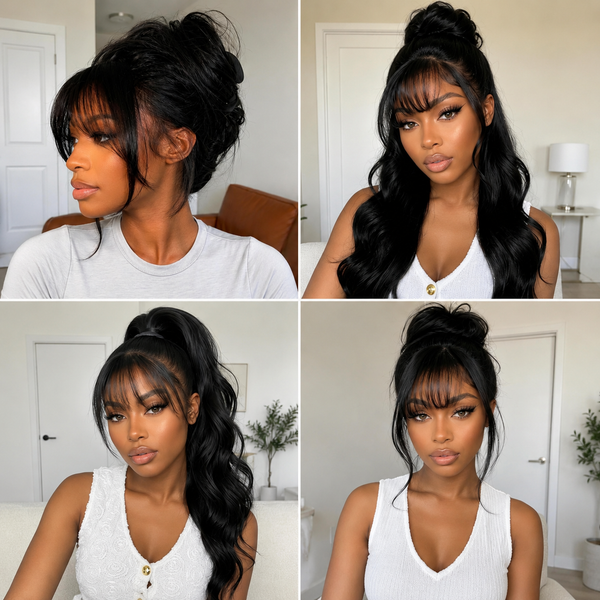 370 Fitted Cap Invisible Strap Skin Melt Lace Frontal Wig | Wavy with Bang detail