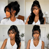 370 Fitted Cap Invisible Strap Skin Melt Lace Frontal Wig | Wavy with Bang