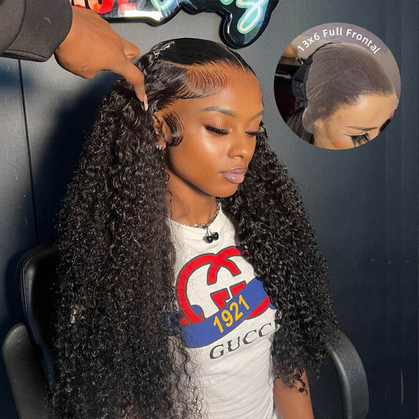 13x6 Full Hair Transparent Lace Human Hair 250% Density Frontal Wig Curly