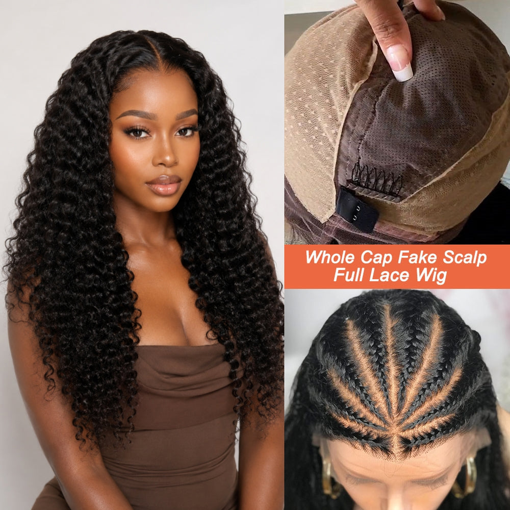 Full Lace Fake Scalp Burmese Curls Wig Preplucked Virgin Human Hair Lace Wig