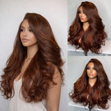 13x4/13x6 Brown/Ginger Highlight Pre-Plucked Human Hair Lace Frontal Wavy Wig