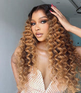 13x4/13x6 Ombre Blonde Pre-Plucked Human Hair Lace Frontal Wig Bouncy Curls