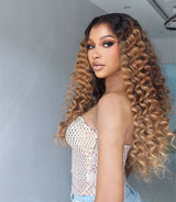 13x4/13x6 Ombre Blonde Pre-Plucked Human Hair Lace Frontal Wig Bouncy Curls