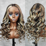 Kamaria  | Highlight Platinum Grey Blonde Human Hair Body Wave Lace Front Wig