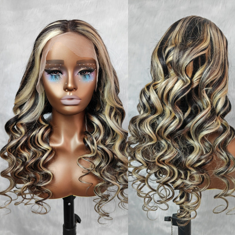 Kamaria  | Highlight Platinum Grey Blonde Human Hair Body Wave Lace Front Wig