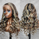 Kamaria  | Highlight Platinum Grey Blonde Human Hair Body Wave Lace Front Wig