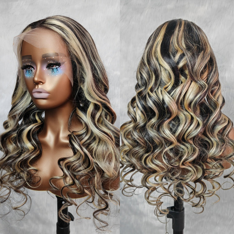 Kamaria  | Highlight Platinum Grey Blonde Human Hair Body Wave Lace Front Wig
