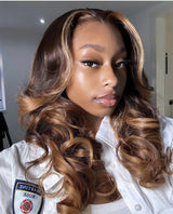 Danielle | 13X6 Lace Front Ombre Honey Blonde Highlight Wavy Human Hair Wig