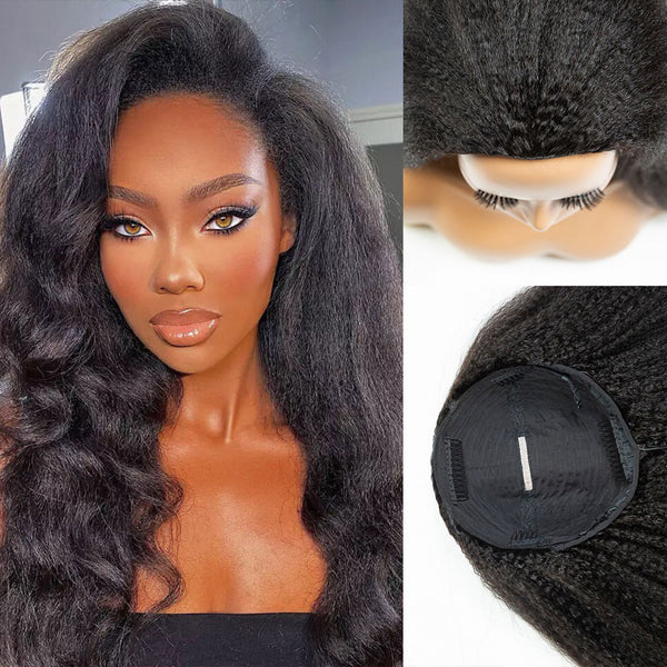 Flip Over Half Wig with Drawstring Kinky Straight Glueless Human Hair Wig