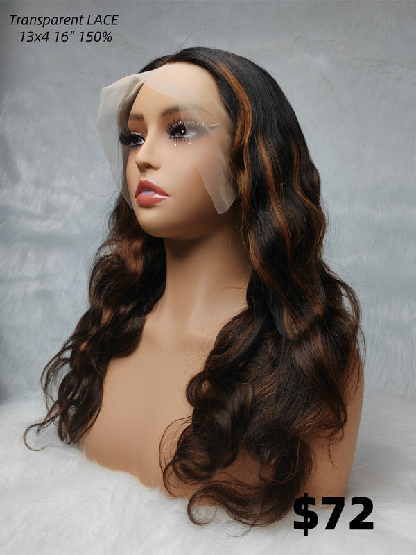 {LAST-PIECE-CLEARANCE} 13x4 Transparent Lace Brown Highlight Human Hair Lace Wig