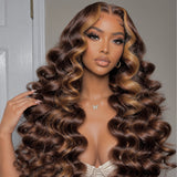 6x5 Drawstring Glueless Transparent Lace Closure Wig Bouncy Curls Highlights