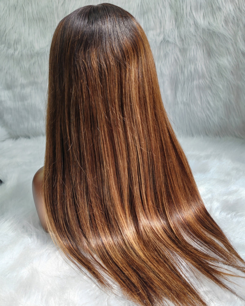 Upgraded Knot-Free 13x6 Fitted Cap Glueless Skin Melt Lace Front Wig Ombre Highlight Straight