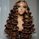 6x5 Drawstring Glueless Transparent Lace Closure Wig Bouncy Curls Highlights