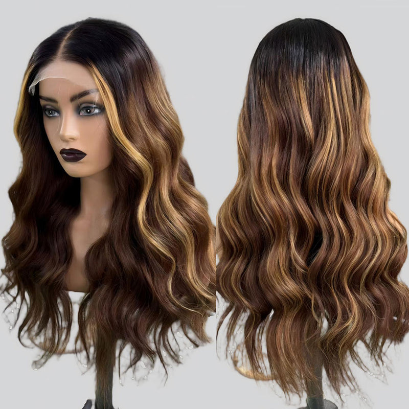 Upgraded Knot-Free 13x6 Fitted Cap Glueless Skin Melt Lace Front Wig Ombre Highlight