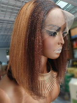 360 Lace Invisible Strap Pre-Cut 250% Density Preplucked Human Hair Highlight Bob Wig Yaki