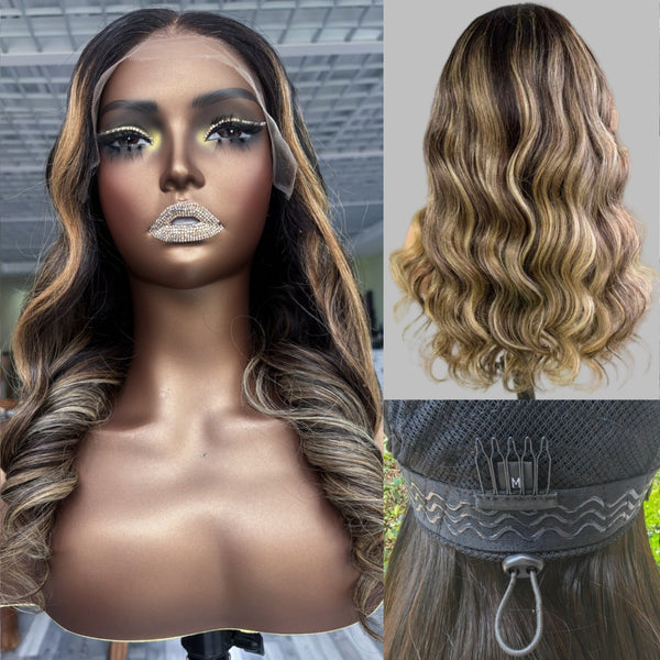 13x6 / 9x6 Knot-Free Fitted Cap Ombre Highlight Wavy Lace Wig