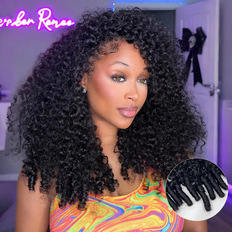 Flip Over Half Wig with Drawstring Burmese Curls with Coily Ends Glueless Human Hair Wig