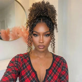 370 Fitted Cap Invisible Strap Skin Melt Lace Frontal Wig Highlight Curly with Coily Ends