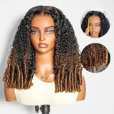 370 Fitted Cap Invisible Strap Skin Melt Lace Frontal Wig Highlight Curly with Coily Ends