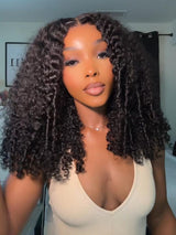 7x5/9x6 Drawstring Curly Hair with Finger Coily Ends Skin Melt Lace Pre-Cut Closure Wig
