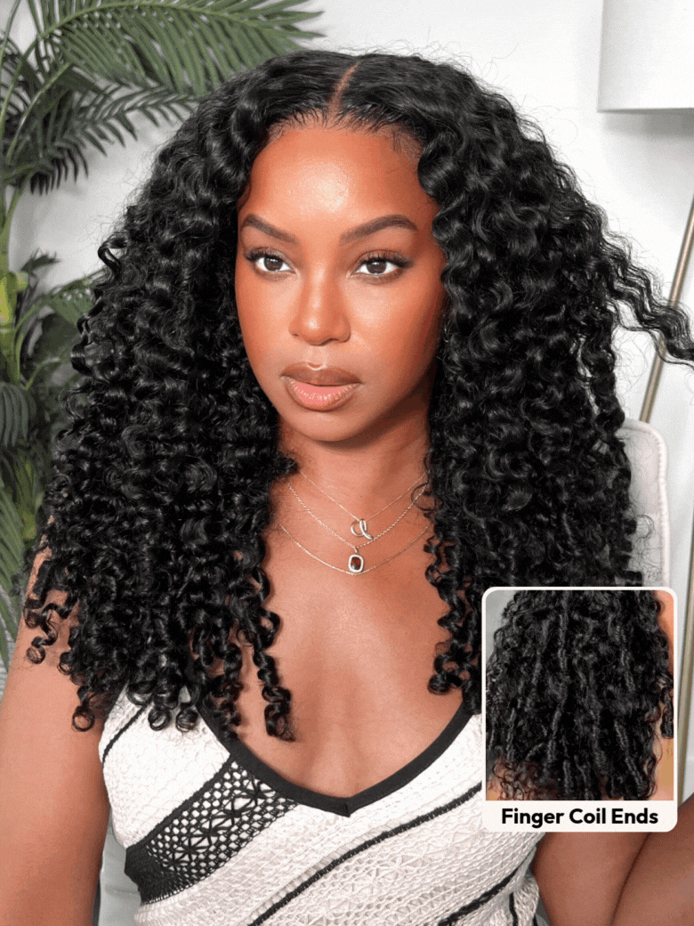 7x5/9x6 Drawstring Curly Hair with Finger Coily Ends Skin Melt Lace Pre-Cut Closure Wig