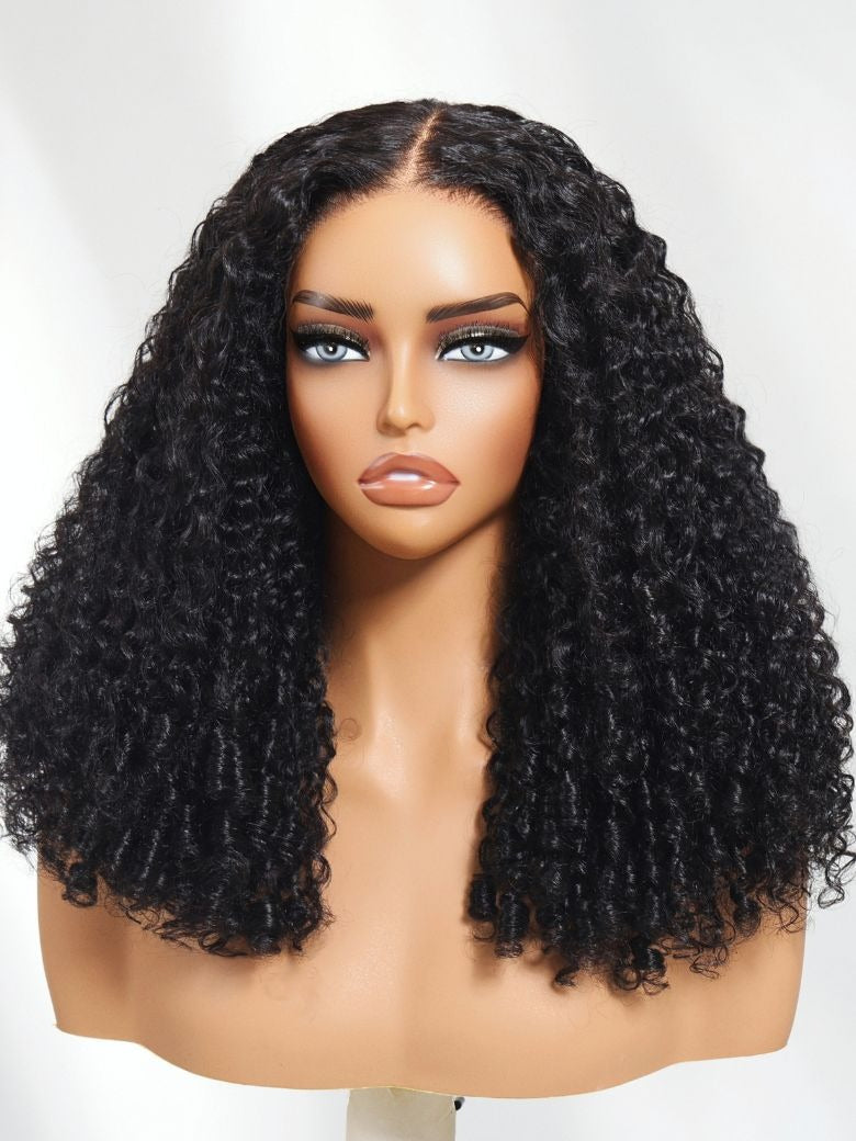 7x5/9x6 Drawstring Curly Hair with Finger Coily Ends Skin Melt Lace Pre-Cut Closure Wig