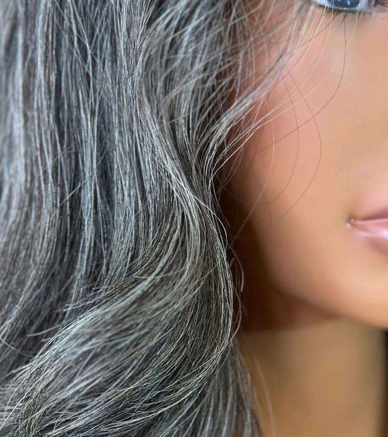 Afsisterwig - Salt and Pepper Human Hair Highlight Wavy Lace Front Wig