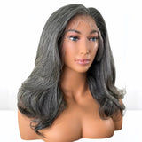13x4/5x5 Salt and Pepper Human Hair Wavy Lace Front Wig