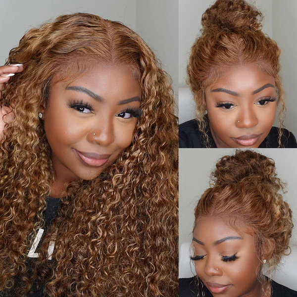 CLEARANCE 360 Lace Invisible Strap 250% Human Hair Lace Wig Highlight Water Wave