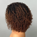 3 in 1 Curly Half Wig with Drawstring Ombre Kinky Curly Glueless Human Hair Wig