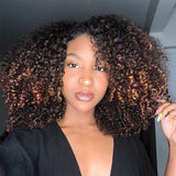 3 in 1 Curly Half Wig with Drawstring Ombre Kinky Curly Glueless Human Hair Wig