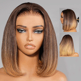 13x6 Skin Melt Lace Fitted Cap Human Hair 250% Ombre Highlight Bob Wig