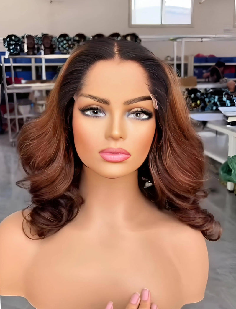 Lagos Hairline Preshaped M Hairline 13x6 Skin Melt Lace Front Wavy Wig Ombre Honey Brown