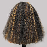 3 in 1 Curly Half Wig with Drawstring Highlight Glueless Human Hair Wig