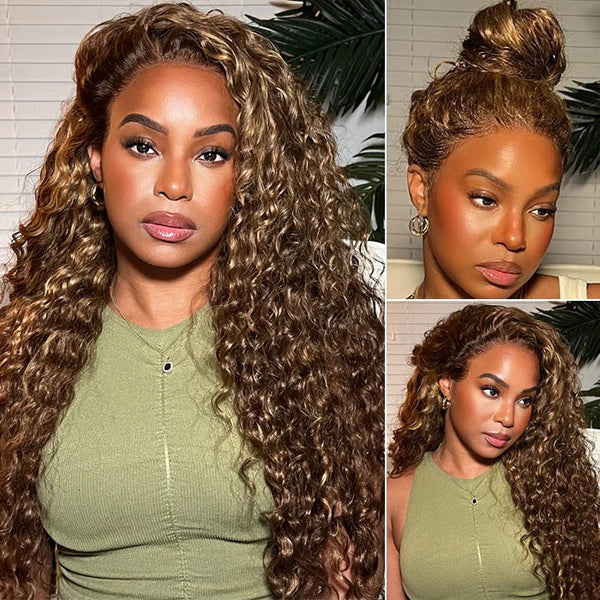 CLEARANCE 360 Lace Invisible Strap 250% Human Hair Lace Wig Highlight Water Wave