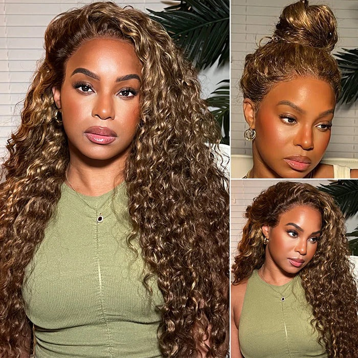CLEARANCE 360 Lace Invisible Strap 250% Human Hair Lace Wig Highlight Water Wave