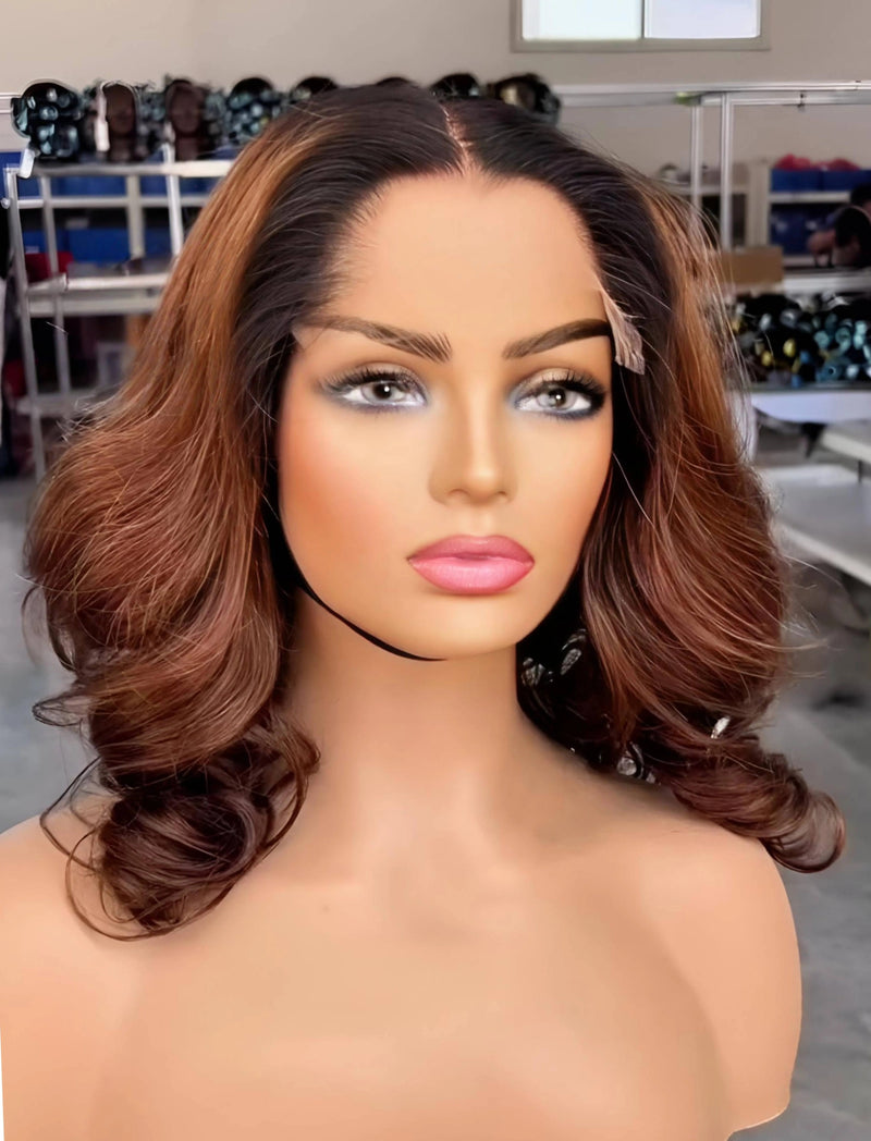 Lagos Hairline Preshaped M Hairline 13x6 Skin Melt Lace Front Wavy Wig Ombre Honey Brown