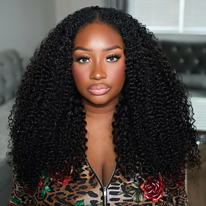 Natural Drawstring V Part Wig Glueless Human Hair Wigs Kinky Curly